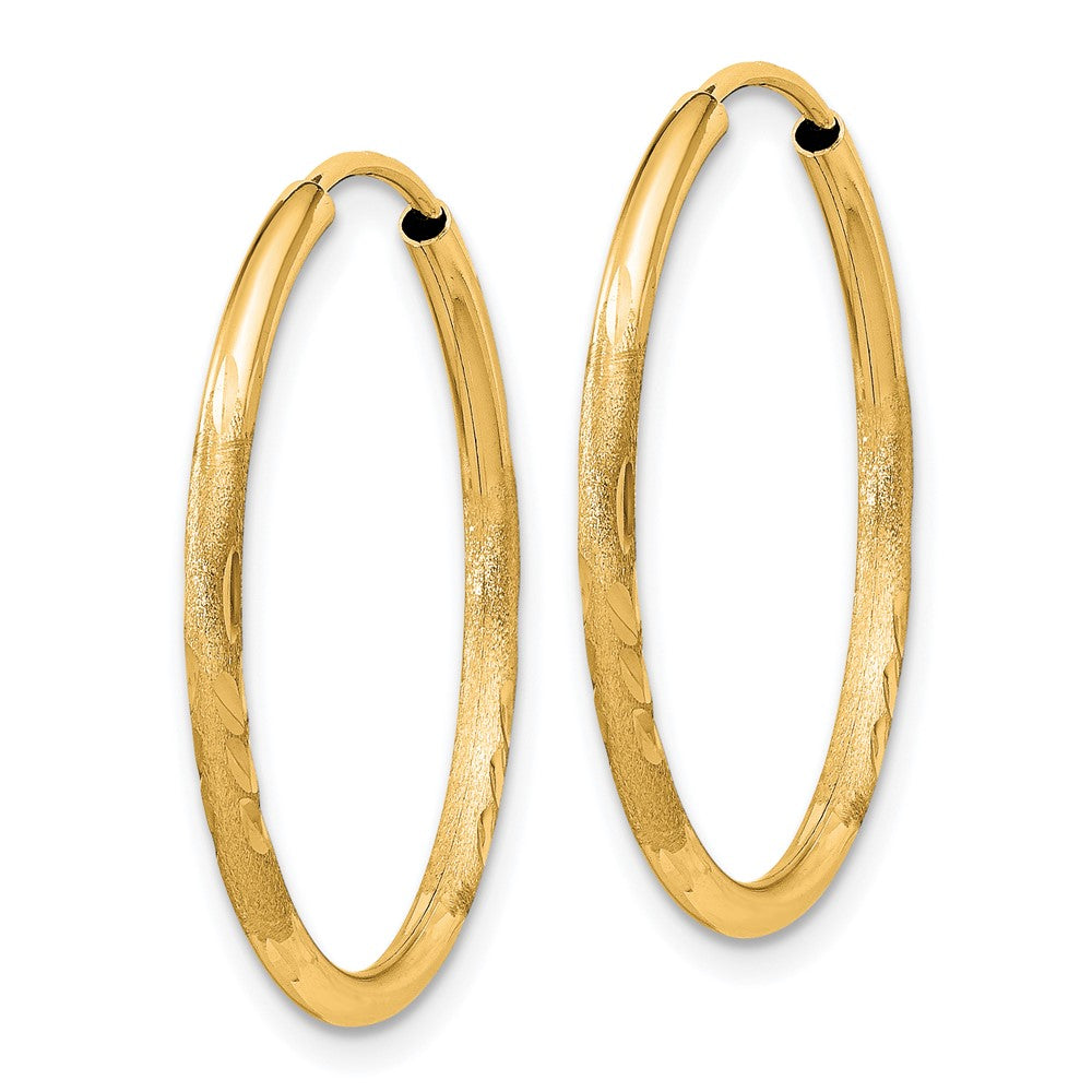 14K Yellow Gold 1.5mm Satin Diamond Cut Endless Hoop Earrings