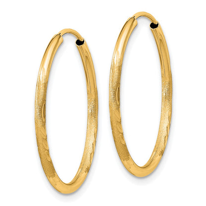 14K Yellow Gold 1.5mm Satin Diamond Cut Endless Hoop Earrings