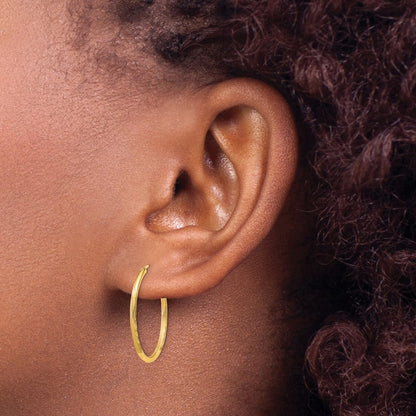 14K Yellow Gold 1.5mm Satin Diamond Cut Endless Hoop Earrings