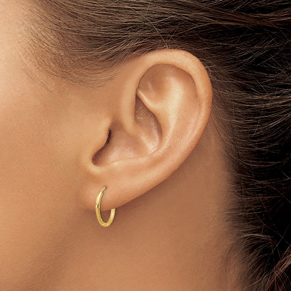 14K Yellow Gold 1.5mm Satin Diamond Cut Endless Hoop Earrings