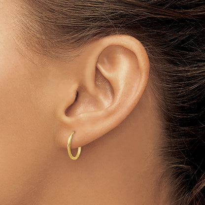 14K Yellow Gold 1.5mm Satin Diamond Cut Endless Hoop Earrings