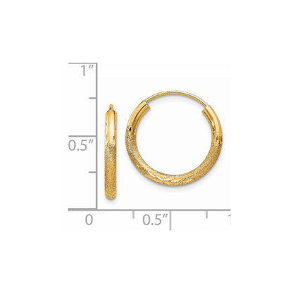 14K Yellow Gold 2mm Satin Diamond Cut Endless Hoop Earrings