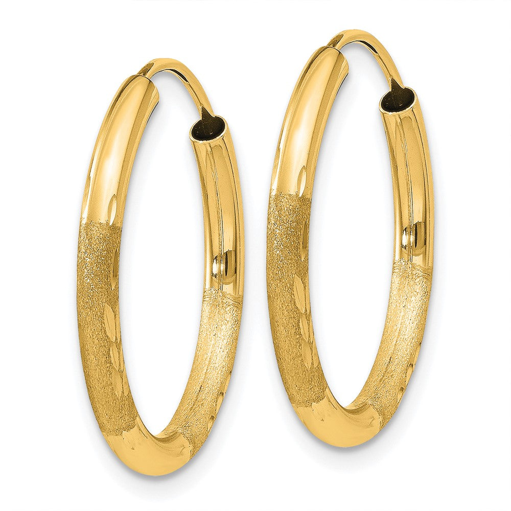 14K Yellow Gold 2mm Satin Diamond Cut Endless Hoop Earrings