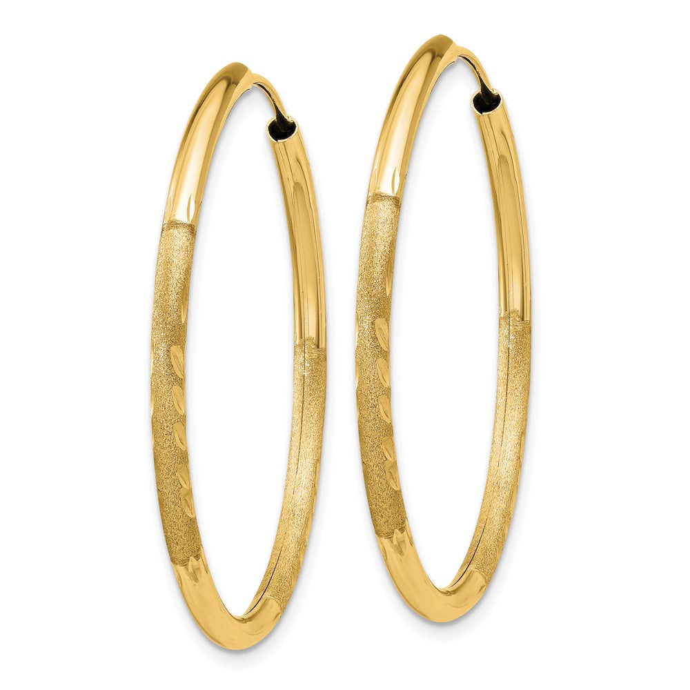 14K Yellow Gold 2mm Satin Diamond Cut Endless Hoop Earrings