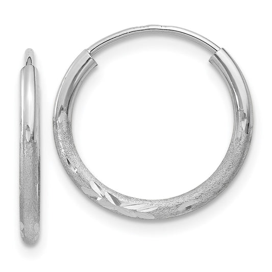 14K White Gold 1.5mm Diamond Cut Endless Hoop Earrings