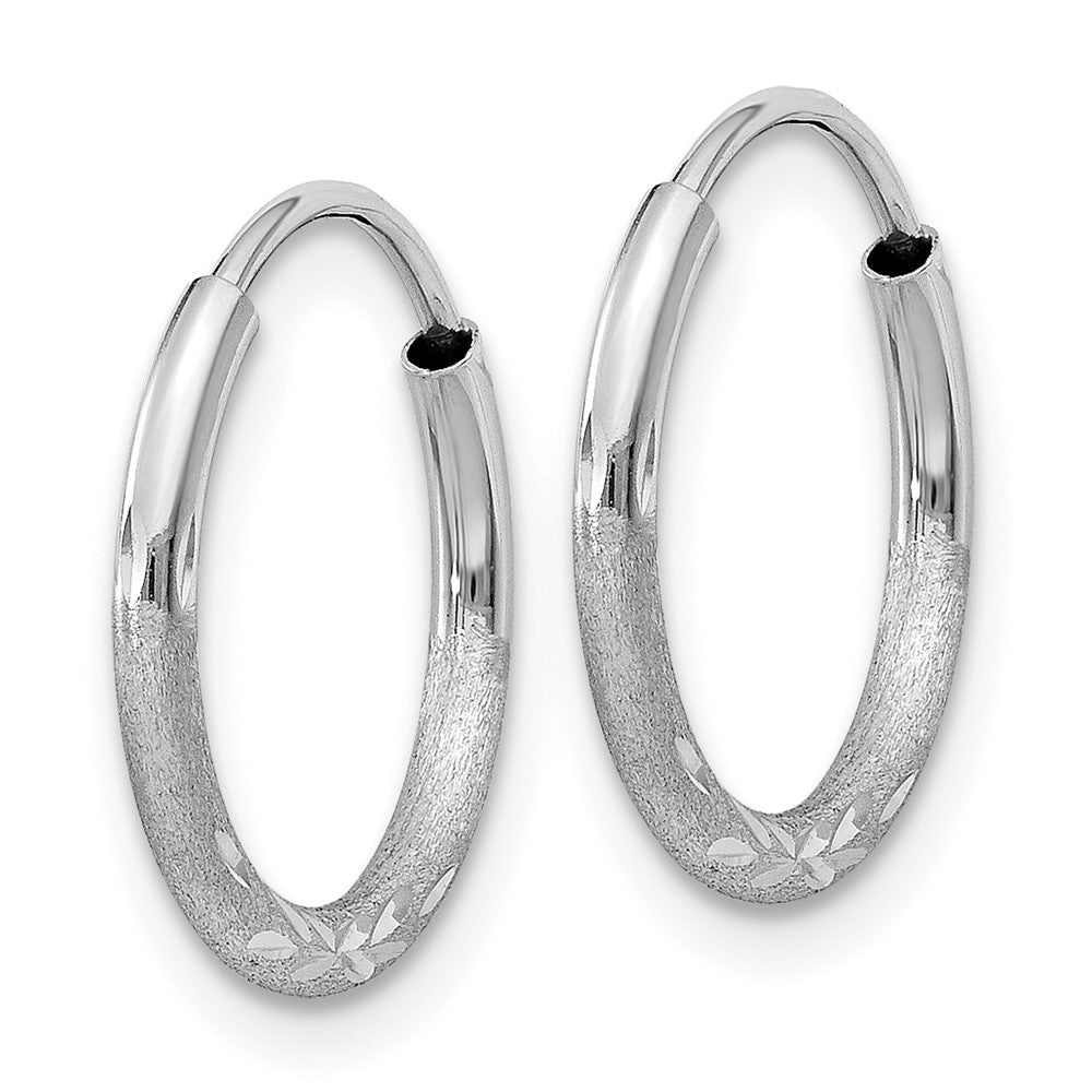 14K White Gold 1.5mm Diamond Cut Endless Hoop Earrings
