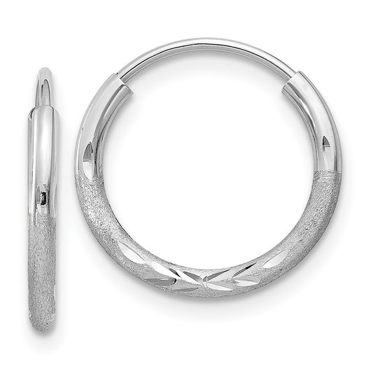 14K White Gold 1.5mm Diamond Cut Endless Hoop Earrings
