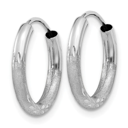 14K White Gold 2mm Diamond Cut Endless Hoop Earrings