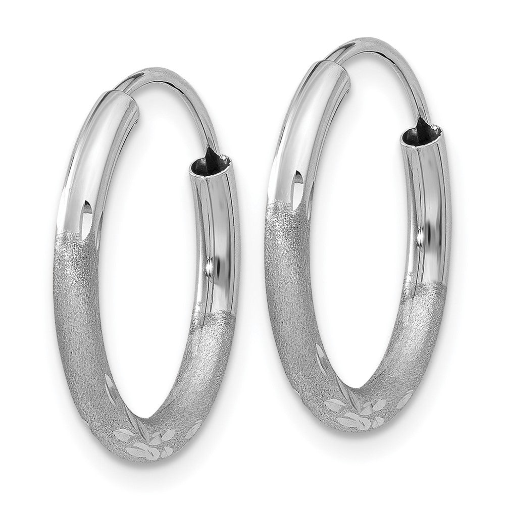 14K White Gold 2mm Diamond Cut Endless Hoop Earrings