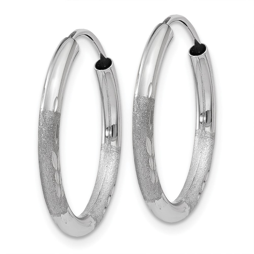 14K White Gold 2mm Diamond Cut Endless Hoop Earrings