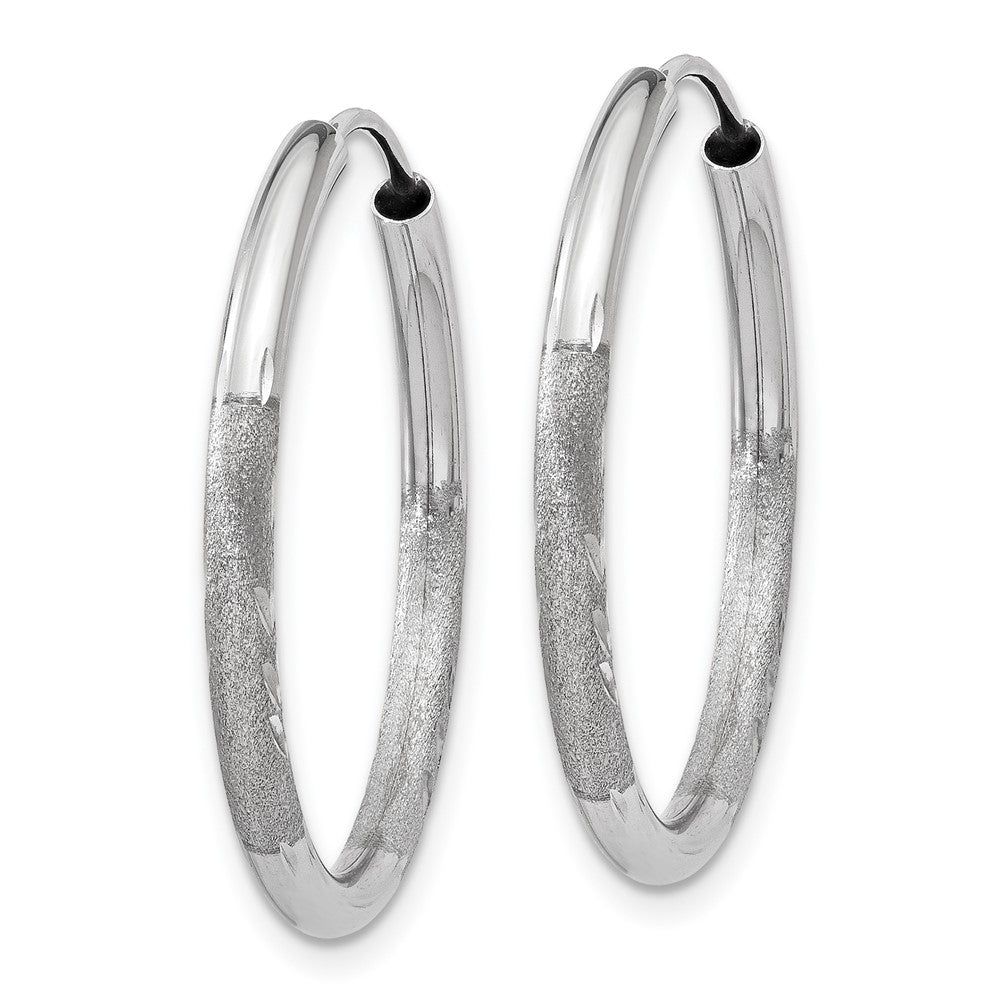14K White Gold 2mm Diamond Cut Endless Hoop Earrings
