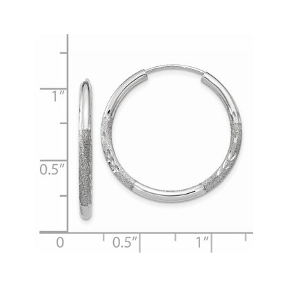 14K White Gold 2mm Diamond Cut Endless Hoop Earrings