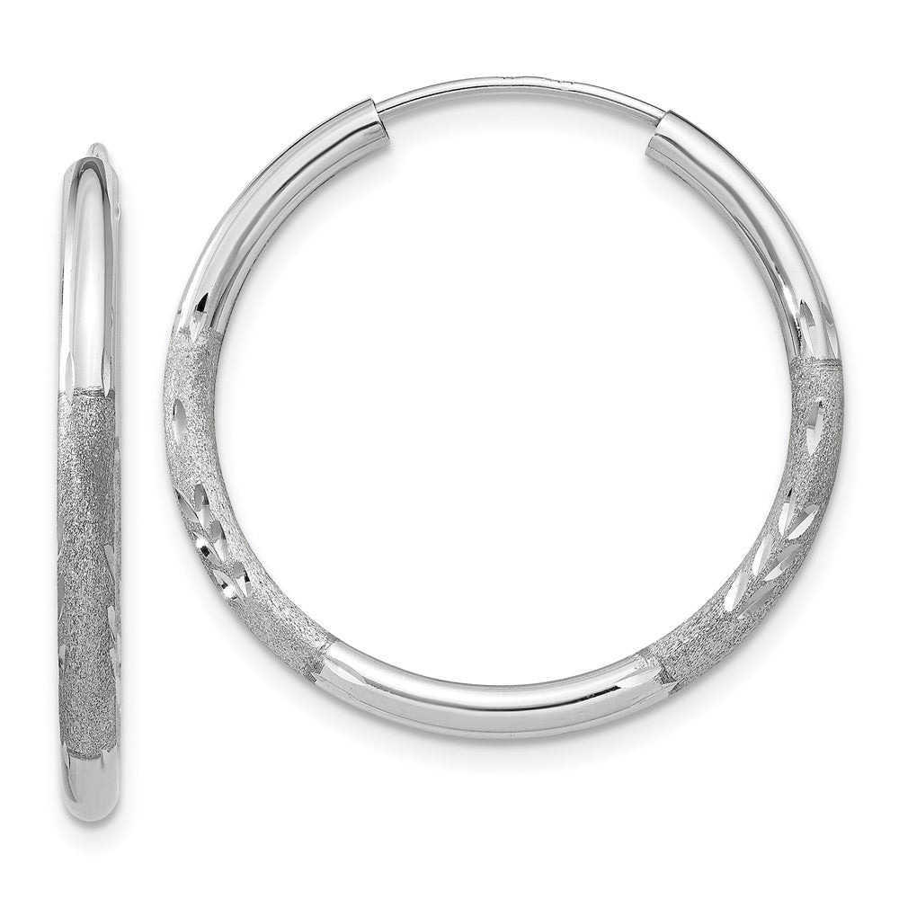 14K White Gold 2mm Diamond Cut Endless Hoop Earrings