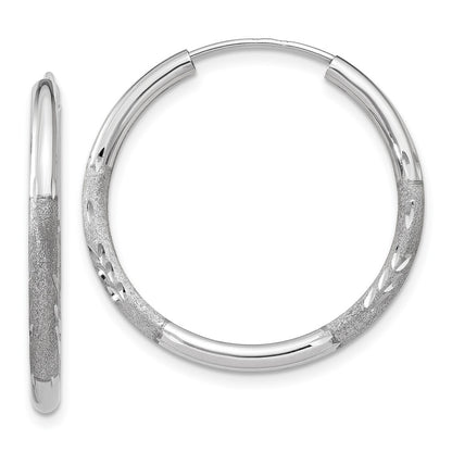 14K White Gold 2mm Diamond Cut Endless Hoop Earrings