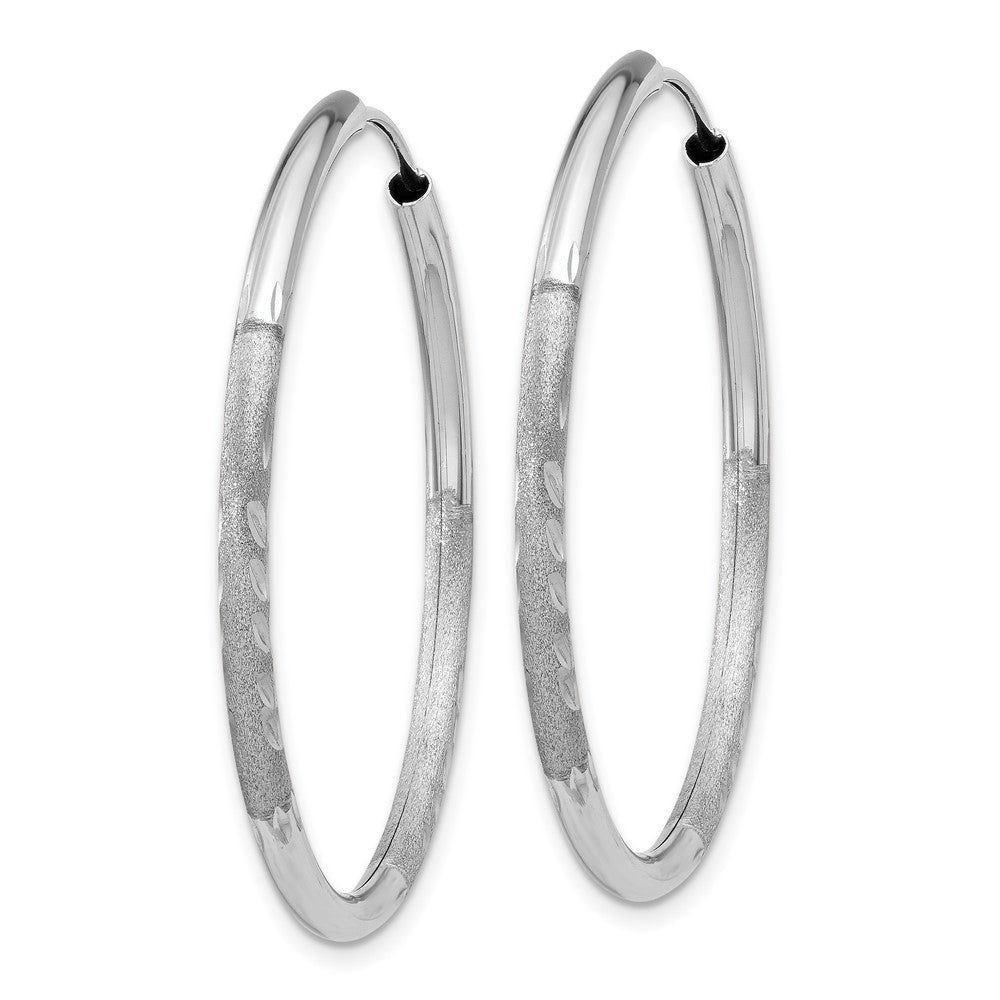 14K White Gold 2mm Diamond Cut Endless Hoop Earrings
