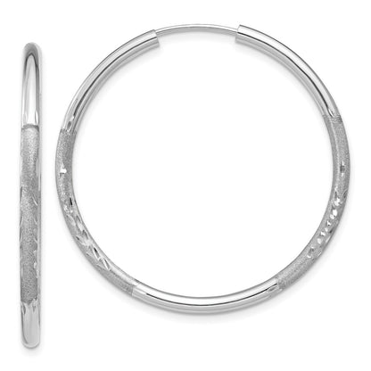 14K White Gold 2mm Diamond Cut Endless Hoop Earrings