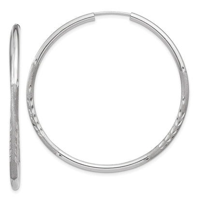14K White Gold 2mm Diamond Cut Endless Hoop Earrings