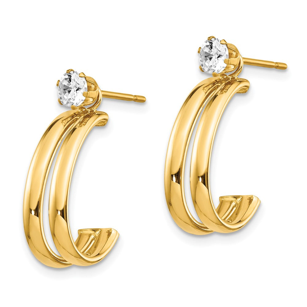 14K Yellow Gold Polished Cz Stud Earring Jackets
