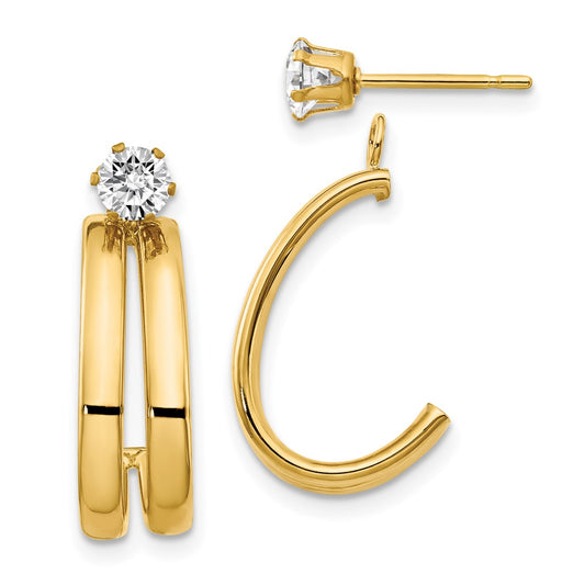 14K Yellow Gold Polished Cz Stud Earring Jackets