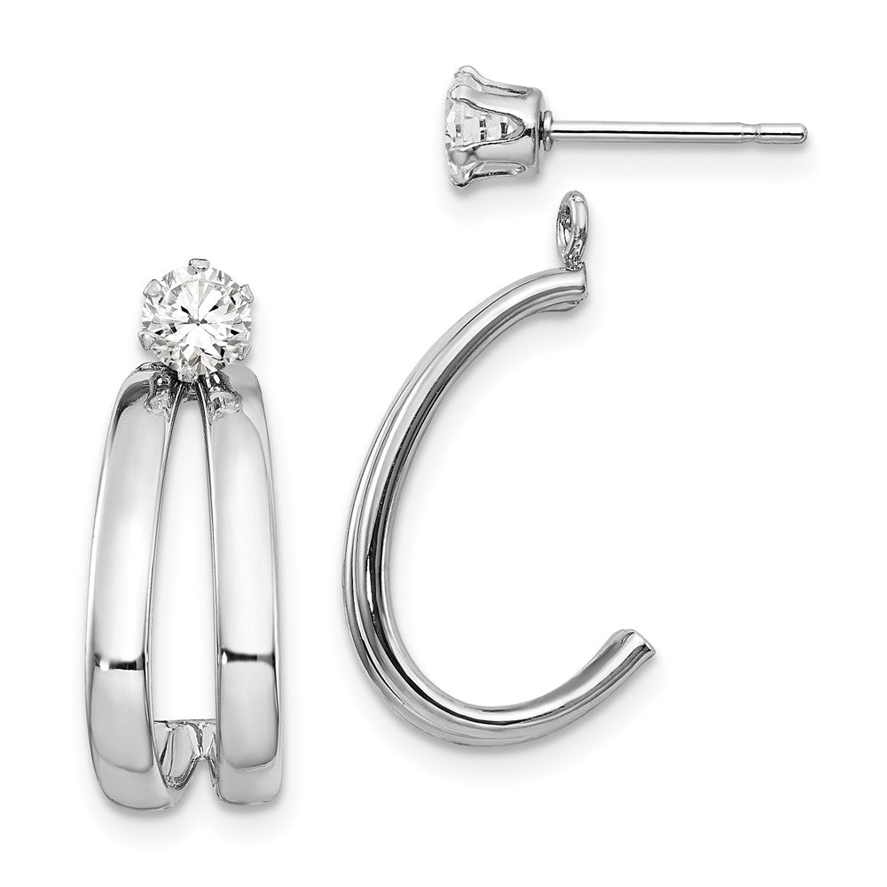 14K White Gold Polished Cz Stud Earring Jackets