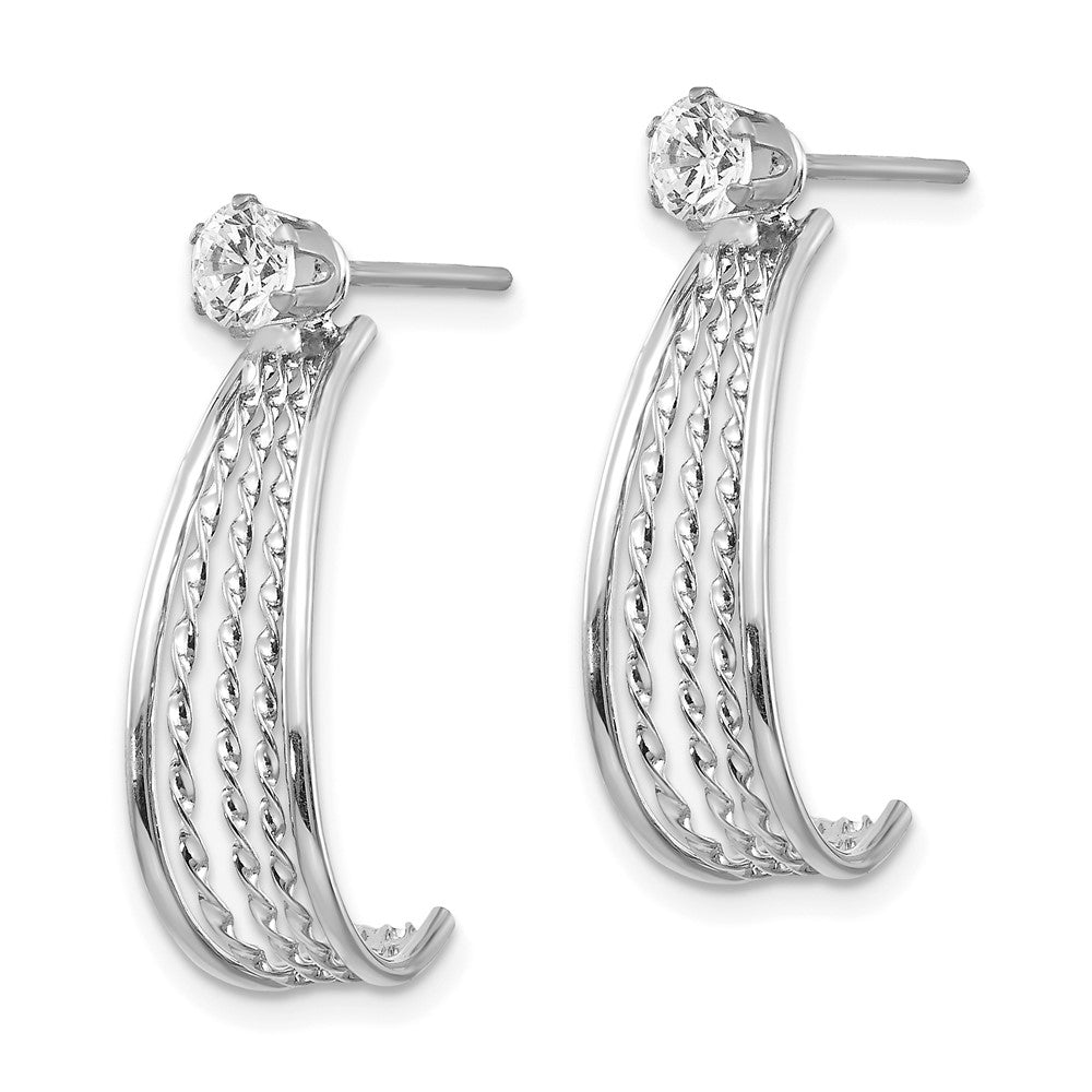 14K White Gold J Hoop Polished Cz Stud Earrings