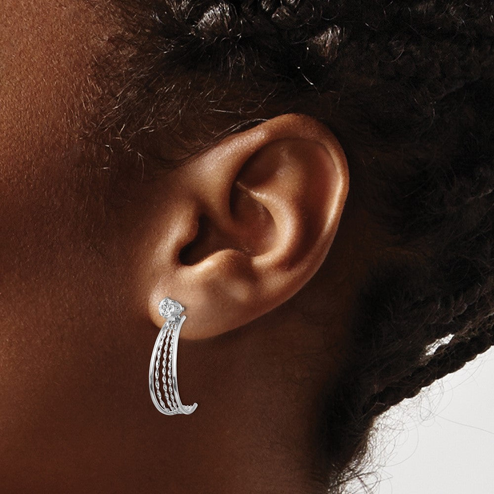 14K White Gold J Hoop Polished Cz Stud Earrings