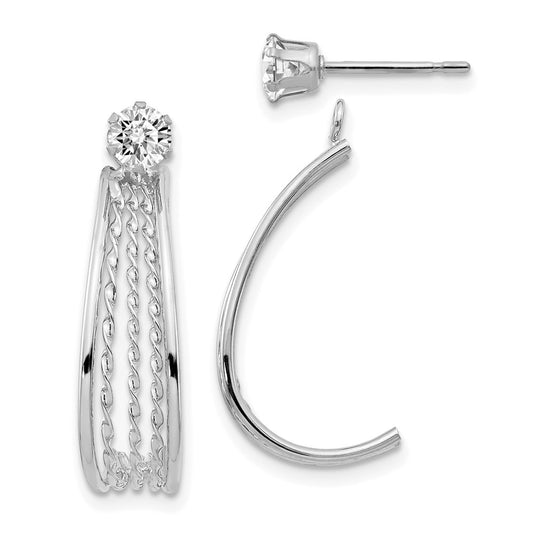 14K White Gold J Hoop Polished Cz Stud Earrings