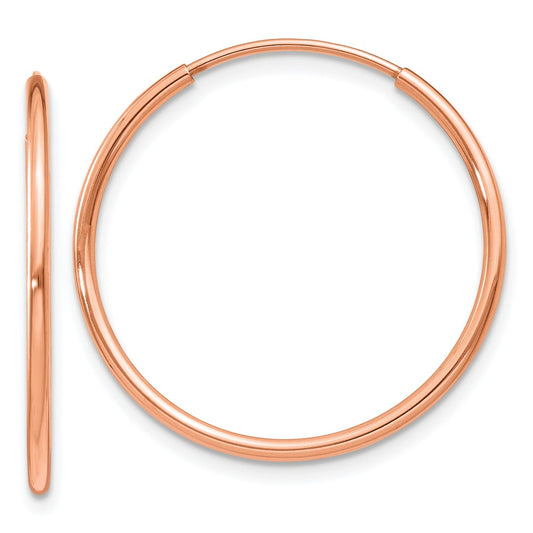 14K Rose Gold 1.2mm Polished Endless Hoop Earrings