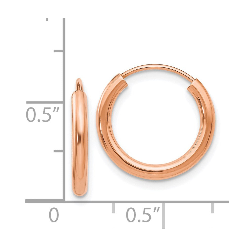 14K Rose Gold Polished Round Endless 2mm Hoop Earrings