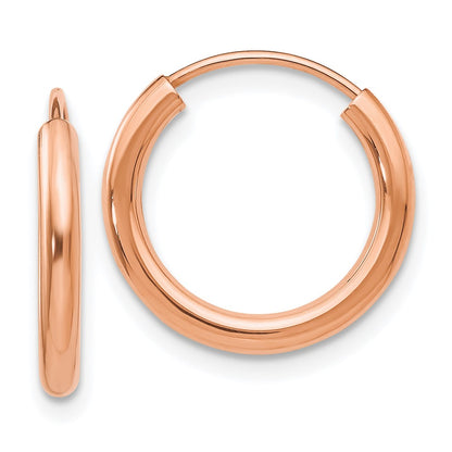 14K Rose Gold Polished Round Endless 2mm Hoop Earrings