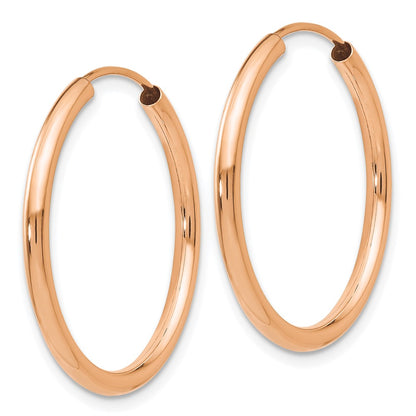 14K Rose Gold Polished Round Endless 2mm Hoop Earrings