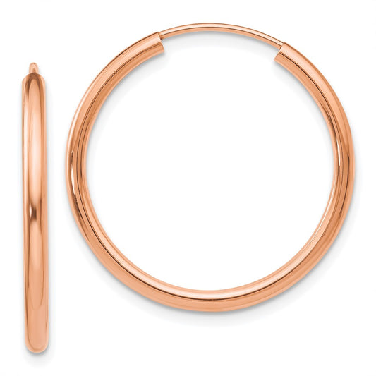 14K Rose Gold Polished Round Endless 2mm Hoop Earrings