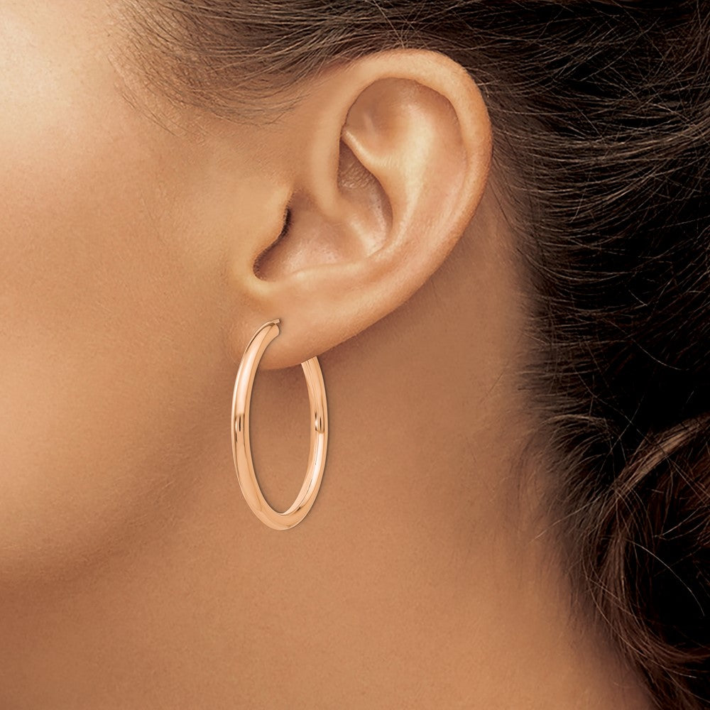 14K Rose Gold Polished Endless Tube Hoop Earrings