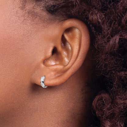 14K White Gold D/C Hinged Hoop Earrings