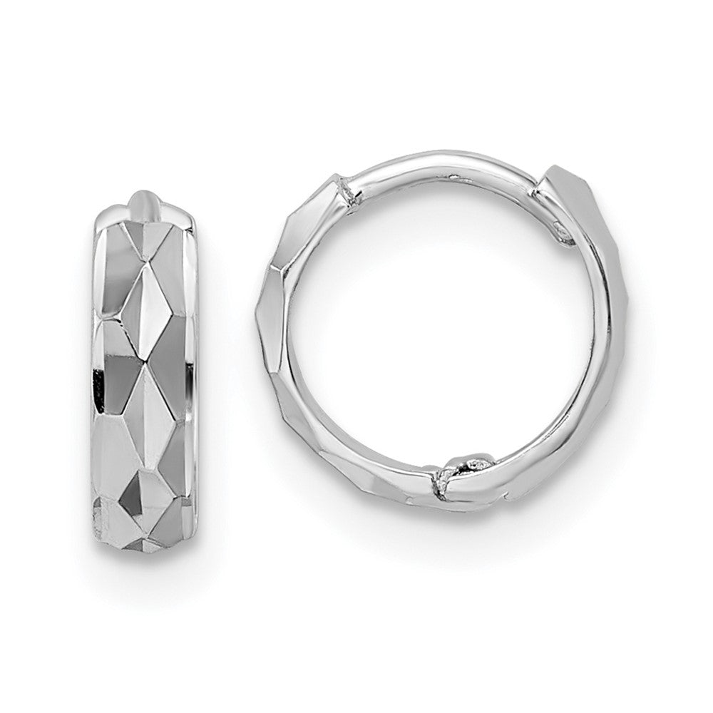 14K White Gold D/C Hinged Hoop Earrings