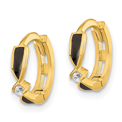 14K Yellow Gold Polished Black Onyx Hoop Earrings