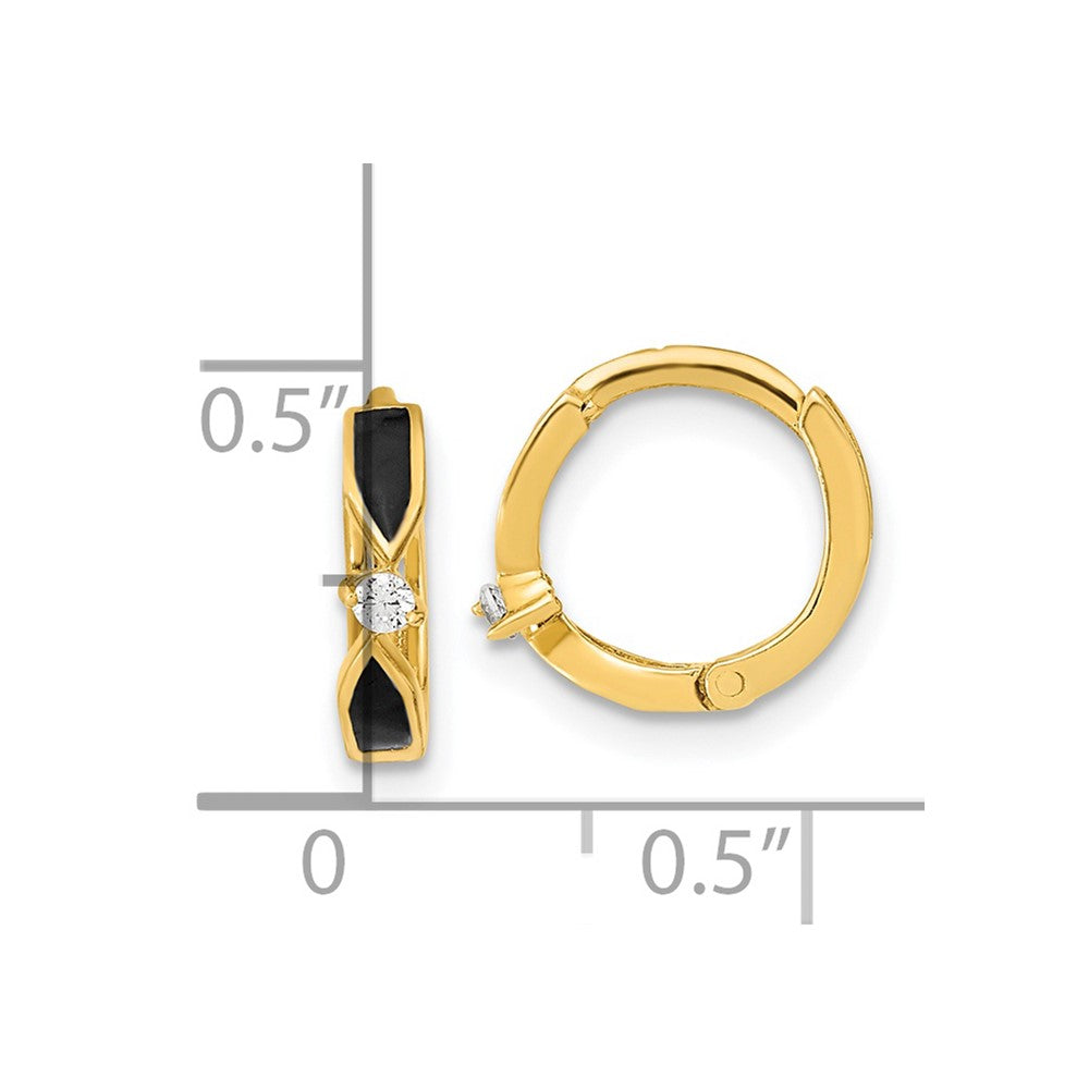 14K Yellow Gold Polished Black Onyx Hoop Earrings