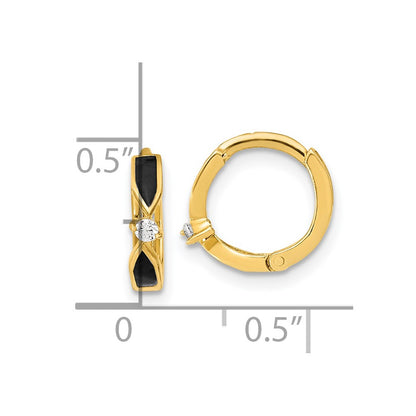 14K Yellow Gold Polished Black Onyx Hoop Earrings