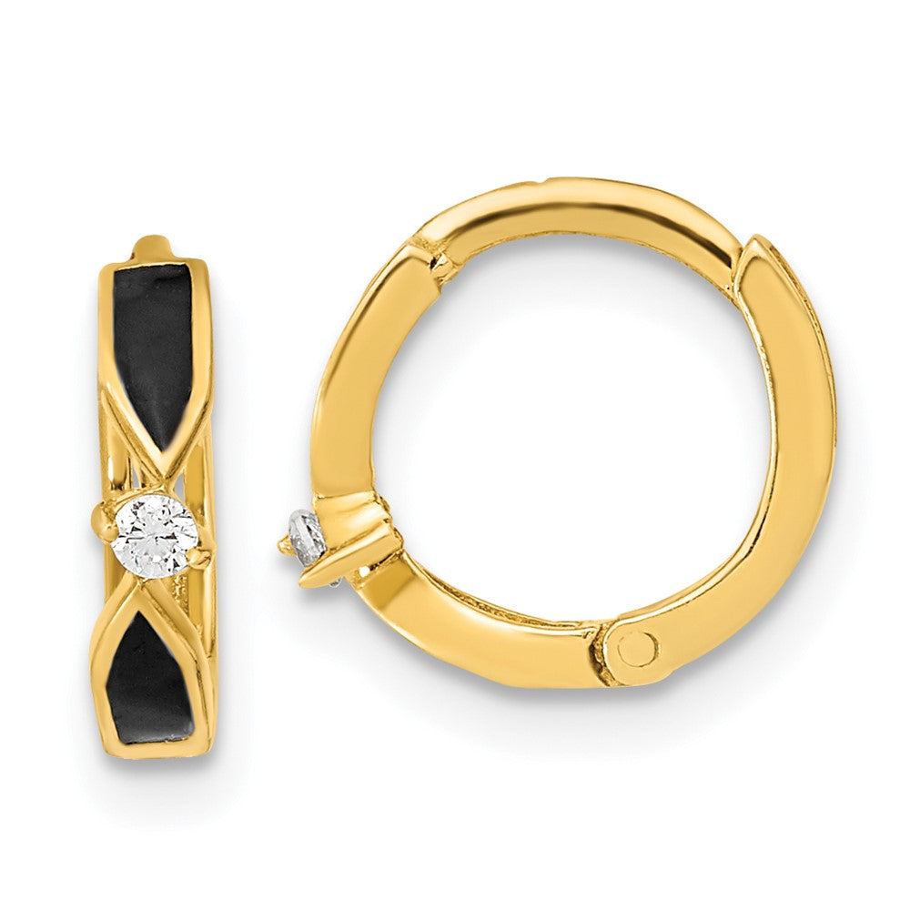 14K Yellow Gold Polished Black Onyx Hoop Earrings