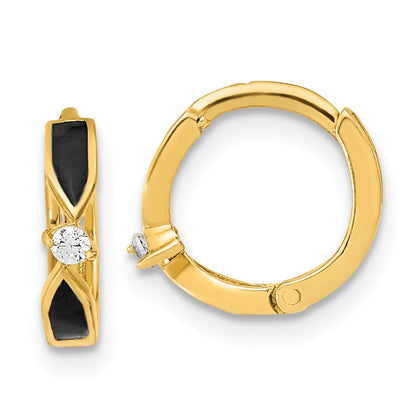 14K Yellow Gold Polished Black Onyx Hoop Earrings