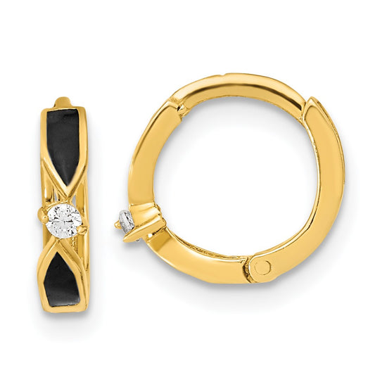 14K Yellow Gold Polished Black Onyx Hoop Earrings