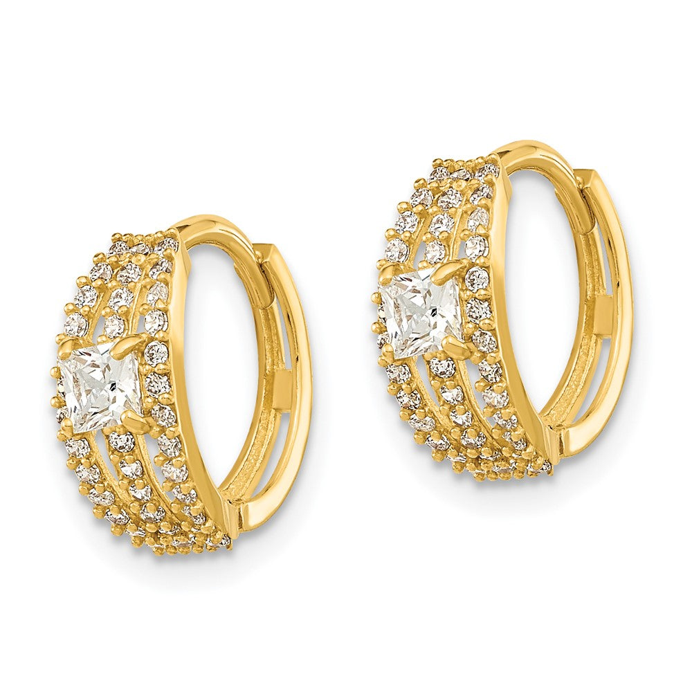 14K Yellow Gold Polished Fancy Cz Hoop Earrings