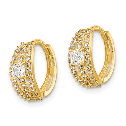 14K Yellow Gold Polished Fancy Cz Hoop Earrings