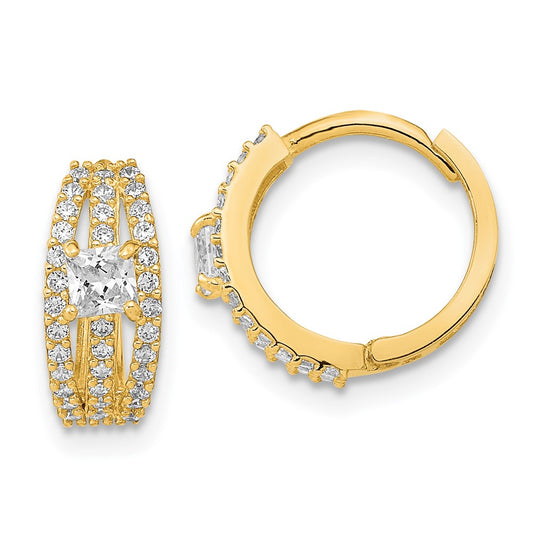 14K Yellow Gold Polished Fancy Cz Hoop Earrings