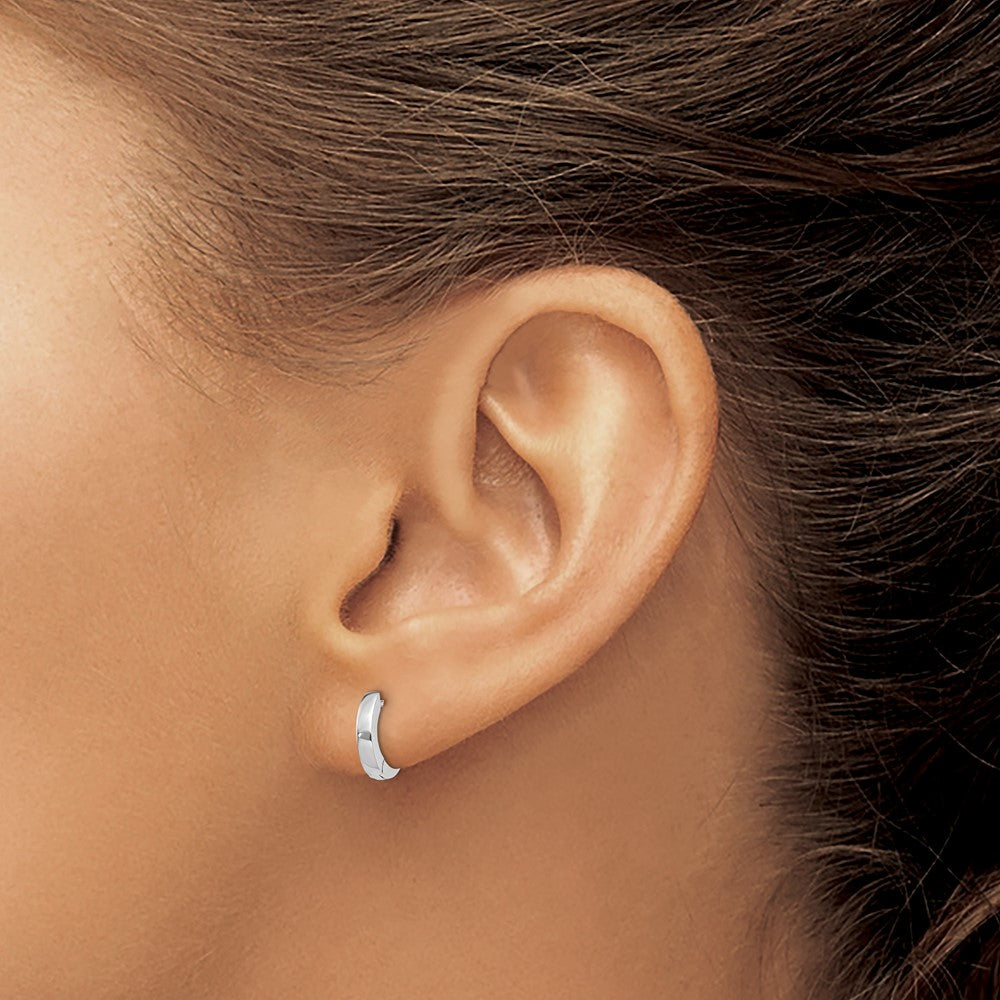 14K White Gold Polished Round Hinged Hoop Earrings