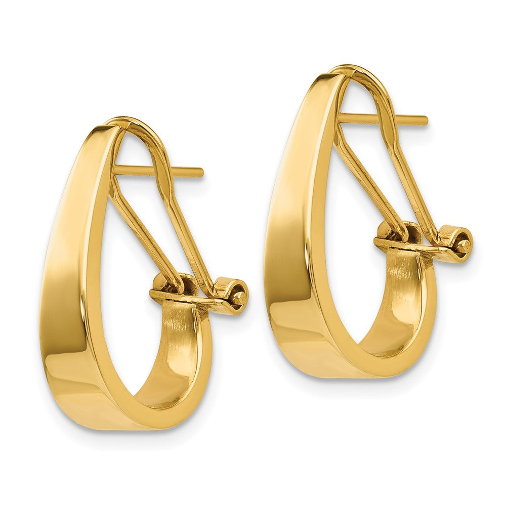 14K Yellow Gold Polished J Hoop Omega Back Post Earrings