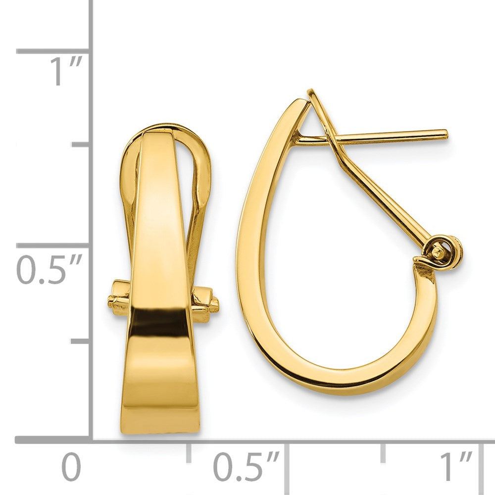 14K Yellow Gold Polished J Hoop Omega Back Post Earrings