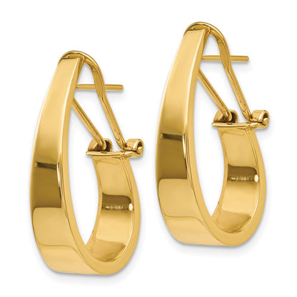14K Yellow Gold Polished J Hoop Click In Back Post Earrings