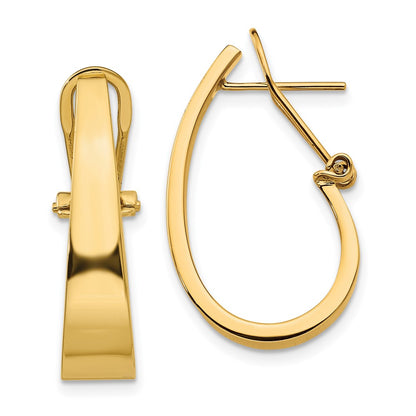 14K Yellow Gold Polished J Hoop Click In Back Post Earrings