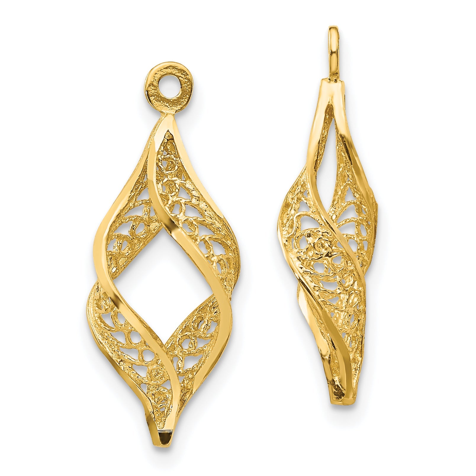 14K Yellow Gold Polished Filigree Swirl Earring Jackets